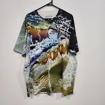 Buy Wildlife Currumbin Sanctuary Crocodile Graphic T-Shirt Mens 2XL All Over Print  • 21.88£