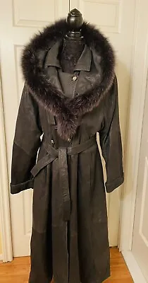 Buy Black Leather Women's Genuine Lambskin Winter Long Coat &Hood Fox Fur XL-1X  New • 236.81£