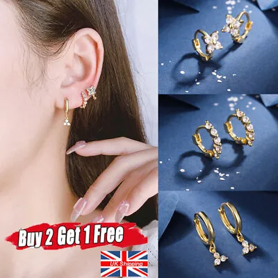 Buy A Pair Of Huggie Earrings.Small Gold Hoop Earrings. Crystal Hoop Women Jewellery • 3.49£