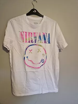 Buy Adults White Nirvana Graphic Print T Shirt Size Large • 8£