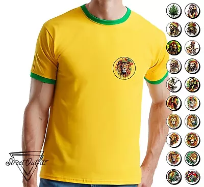 Buy One Love Ringer Mens T-Shirt Lion Reggae Music Ganja Jamaica Festival Roots Dub • 8.99£