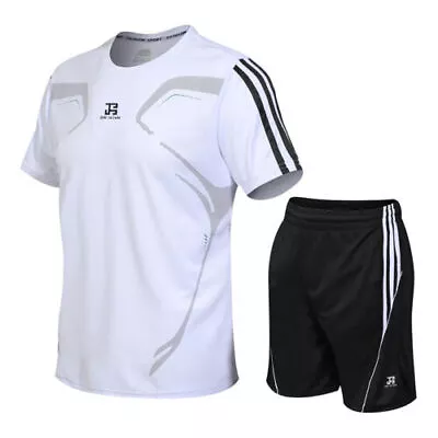 Buy Mens Gym T Shirt And Shorts Plain Football Jogging Running Sports UK • 5.97£