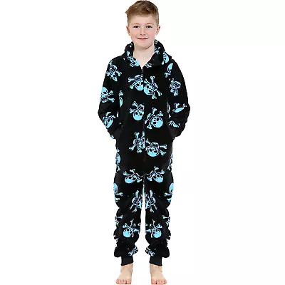 Buy Kids Girls Boys Fun Halloween Skull Print A2Z Onesie One Piece Blue Pyjama Sets • 12.99£