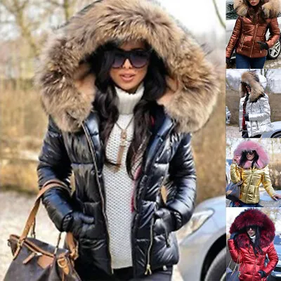 Buy Women's Winter Quilted Padded Parka Waterproof Warm Short Fur Hooded Coat Jacket • 22.79£