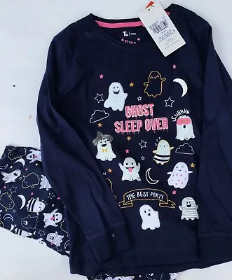 Buy Girls Navy Blue Pyjamas With Ghost Sleep Over Detail • 8.99£