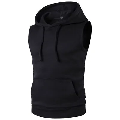 Buy Mens Sleeveless Hoodie T-shirt Vest Fitness Gym Sports Workout Hooded Tank Tops • 10.91£