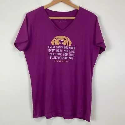 Buy Life Is Good Dog Crusher Tee Womens Size Large I’ll Be Watching You Purple Vneck • 17.01£