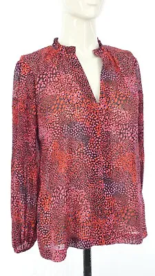 Buy Whistles Blouse Abstract Animal Leopard Print Dobby Pink Mandarin Collar UK 8 • 19.99£