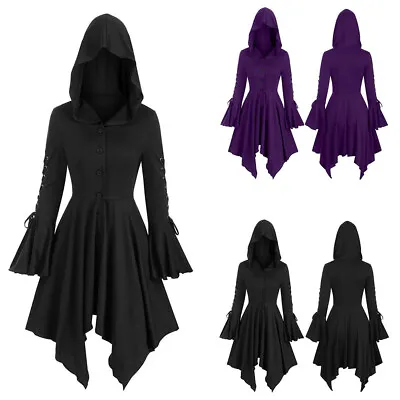 Buy Women Gothic Hooded Steampunk Cloak Cape Coat Witch Cosplay Mini Dress Jacket UK • 17.09£