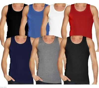 Buy Mens Plain Vest 100% Cotton Tank Top Summer Gym Sleeveless T Shirt  • 7.99£