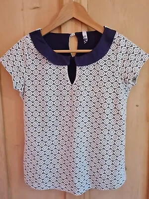 Buy H! By Henry Holland White & Purple Lace Top With Peter Pan Collar Size 10 • 10£