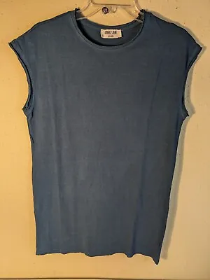 Buy Double Zero Spicy Small Blue Oversized Tee Shirt Dress Raw Sleeveless Crew Neck  • 14.48£
