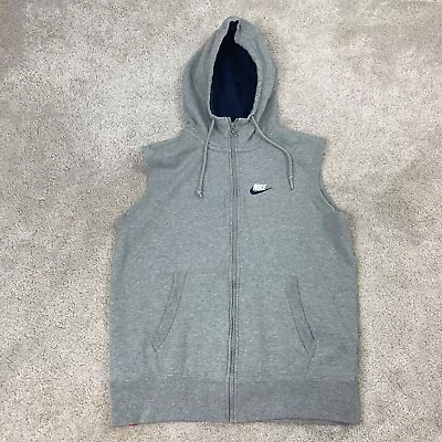 Buy Nike Sleeveless Hoodie Mens Medium Full Zip Jacket Hoody Y2K Gray Hooded • 24.99£