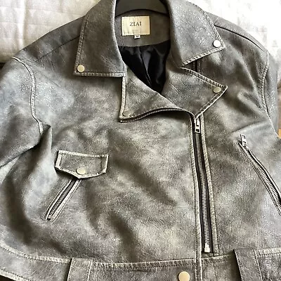Buy Gray Vegan Leather Look Biker Jacket Size 16 • 19.99£