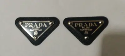 Buy 2 X Prada Logo Triangle Black And Silver Badge Pendant Clothing Emblem + 1 FREE • 15£
