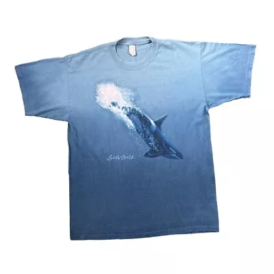 Buy Vintage SEA WORLD Ocra Killer Whale Souvenir Graphic Blue Gradient T-Shirt Large • 20£
