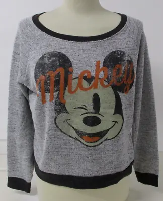 Buy DISNEY Long Sleeve T-shirt, MICKEY MOUSE Distressed Logo, Grey Silver, X Small • 14£