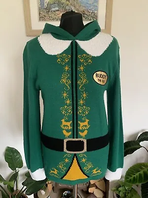 Buy RARE Buddy The Elf - CHRISTMAS JUMPER - Green With Hood - Size S - Primark • 29.99£
