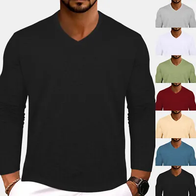 Buy Men Long Sleeve Solid Shirts Tops Slim Fit Grandad Basic T-shirt Blouse Size 46 • 11.29£