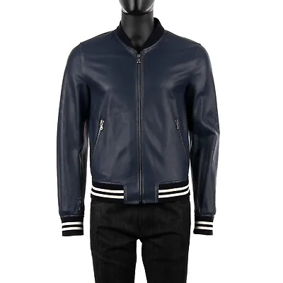 Buy DOLCE & GABBANA Perforated Light Leather Jacket Blue 46 US 36 S 08713 • 825£
