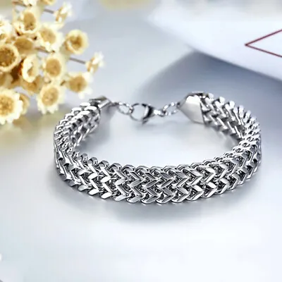 Buy Stainless Steel Mens Bracelet Heavy Wristband Bangle Cuff Chain Jewelry Gifts • 5.04£
