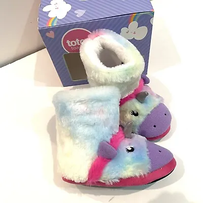 Buy TOTES NEW Kids Small 11-12 Purple Pink Unicorn Faux Fur Toasties Boot Slippers • 12.05£