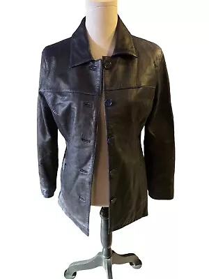 Buy BEYOND SPORT  California  Womens M Blue Leather Jacket Side Pockets  • 22.67£