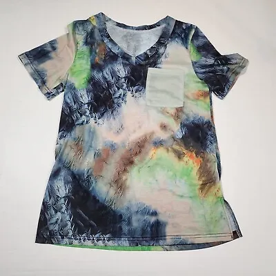 Buy Womans Tie Dye T Shirt Tee With Pocket V Neck Short Sleeves Size Small/Medium • 7.57£