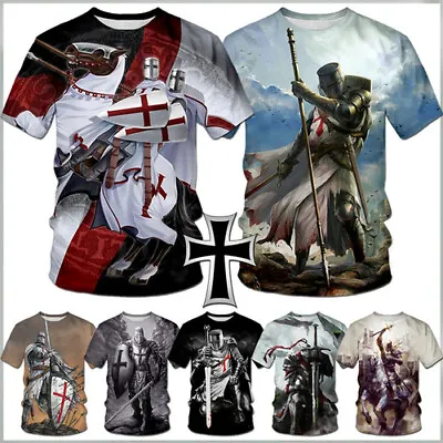 Buy Knight Templar Divine Cross Women Men T-Shirt 3D Print Short Sleeve Tee Tops • 10.79£