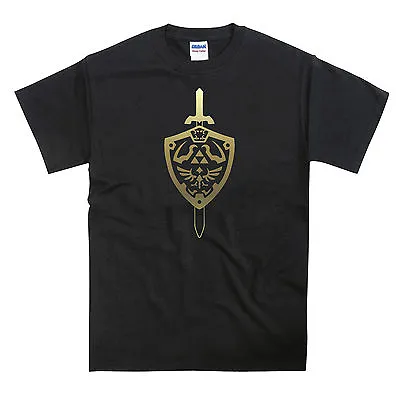 Buy Zelda N64 Switch Gamecube Gold Master Sword & Shield Tribute T-Shirt • 12.95£