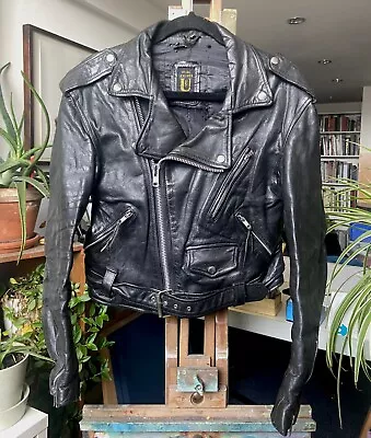 Buy REAL Leather Vintage Biker Jacket. Size Medium. Unisex. Heavy Weight • 30£