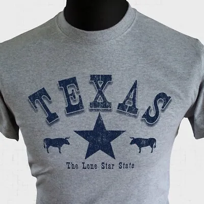 Buy Texas T Shirt USA State Lone Star Cowboy Grey • 13.99£