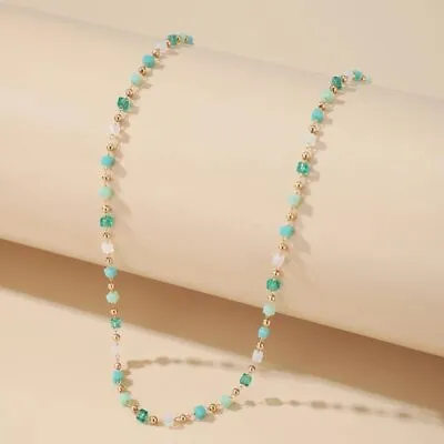 Buy Boho Green Bead Chain Choker Necklace For Women Charm Handmade Party Jewelry New • 3.43£