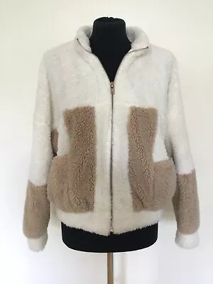 Buy In The Style Bomber Jacket Size 8 Zip Up White And Beige Teddy Fur • 7.99£