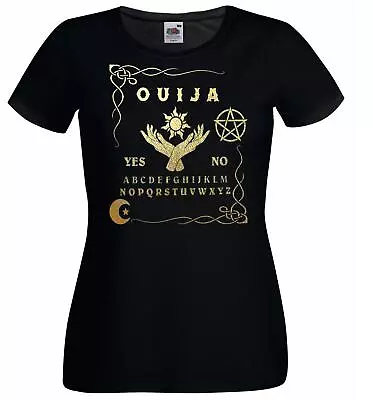 Buy Ladies Black Ouija Board Occult Wicca Spirit Paranormal Witchcraft T-Shirt • 12.95£