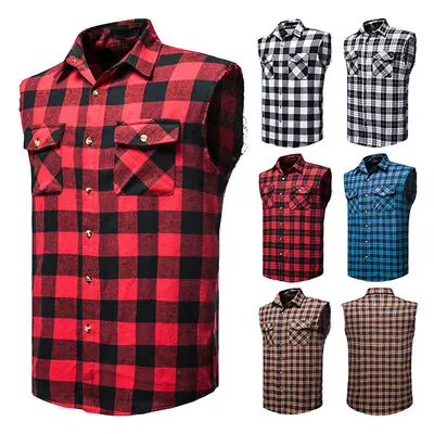 Buy Men's Oversized Sleeveless Shirt Plaid Tee Casual Baggy Flannel T-shirts Vest • 28.19£