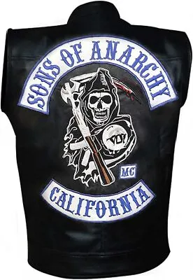 Buy Mens Faux Leather Sons Of Anarchy Jacket With Patch Black Hooded • 125.99£