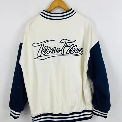 Buy “Time Flies” Oversized Varsity Bomber Baseball Vintage Style Jacket Size M • 10£