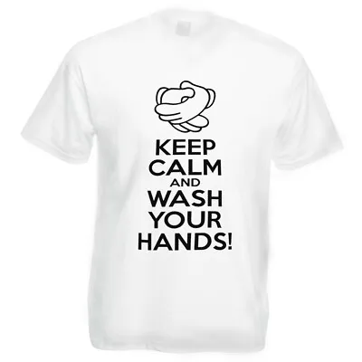 Buy Keep Calm & Wash Your Hands Design Mens White Printed T-Shirt XTSN151 • 9.99£