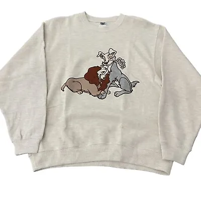 Buy VTG Disney Lady And The Tramp Embroidered Off White LS T-shirt, Sz S (stain) New • 25.45£