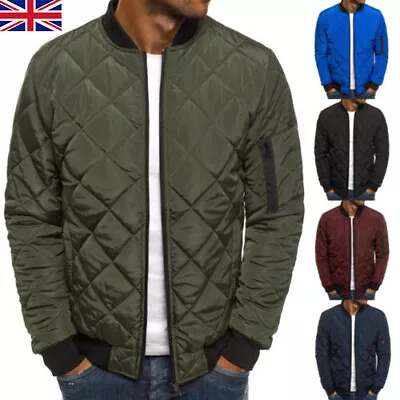 Buy Men Winter Warm Quilted Padded Puffer Jacket Bomber Zip Up Casual Coat Outwear • 16.99£