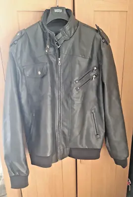 Buy Hood Crew Mens  XL  Faux Leather Zip-Up Motorcycle Jacket. VGC. Free Postage • 27£
