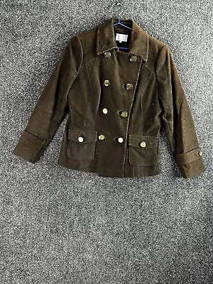 Buy Per Una Women Pea Coat Jacket 14 Cotton Brown Short Corduroy Button Long Sleeve • 14.99£