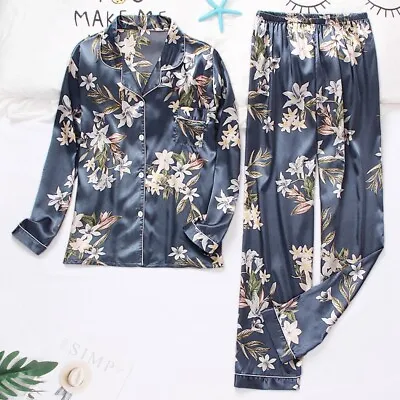 Buy Womens Ladies Satin Nightwear Pyjamas 2Pcs Set Silk PJS Long Sleeve Sleepwear  • 16.26£