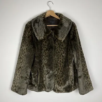 Buy M&S Per Una Faux Fur Jacket Large Brown Leopard Collar Pockets Party Mob Wife • 30.01£