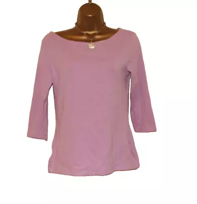 Buy Ladies Lilac Top 12 T Shirt Boat Neck 3/4 Sleeve Cotton/ Viscose Work Summer • 6.99£