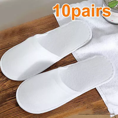 Buy 10 Pairs Disposable Towelling Hotel Slippers Terry Non Slip Guest Closed Toe New • 5.98£