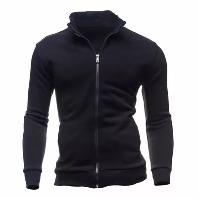 Buy Men Solid Zip Up Coat Cardigan Jacket Stand Collar Casual Long Sleeve Outwear • 18£