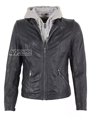Buy Women Hooded Leather Jacket Black Fashion Biker Style Fleece Hood Jacket • 49£