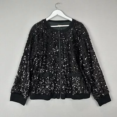 Buy Twiggy London Womens Jacket 2X Black Sequin Bomber Disco Embellished Bling Coat • 42.42£